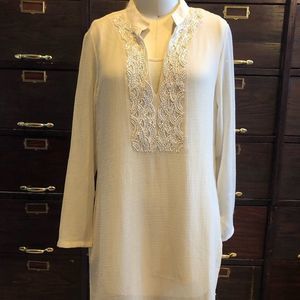 CHICO’S 0P Cream Embellished Tunic Top 4P